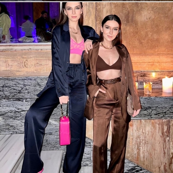 Zara * satin effect straight oversized flowy blazer brown - Picture 4 of 17